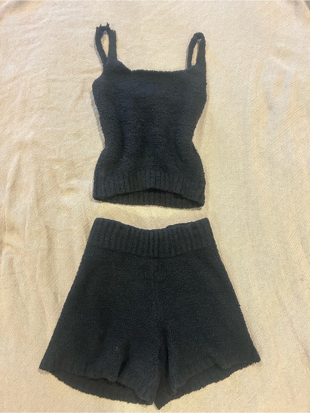 SKIMS Black Plush Knit Tank Top & Shorts Set